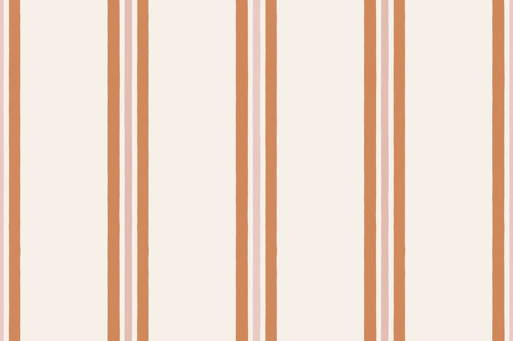 Flat pattern view of The Draughtsman Stripe wallpaper in burnt orange, showing the fine contrast stripes