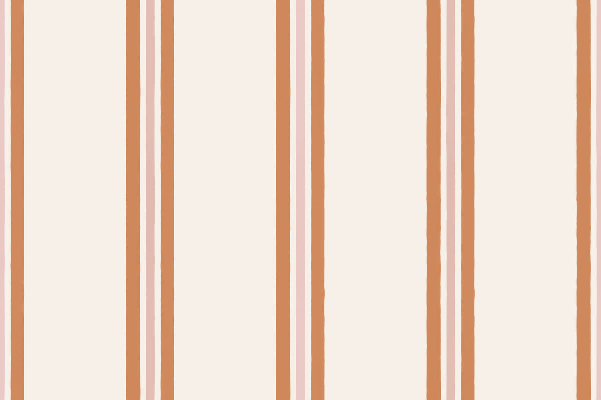 Flat pattern view of The Draughtsman Stripe wallpaper in burnt orange, showing the fine contrast stripes
