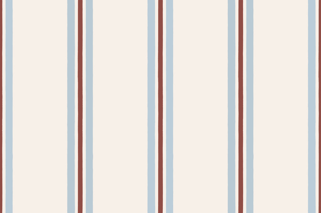 Flat pattern view of The Draughtsman Stripe wallpaper in sky blue, showing the fine contrast stripes