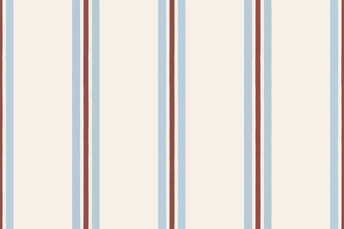 Flat pattern view of The Draughtsman Stripe wallpaper in sky blue, showing the fine contrast stripes