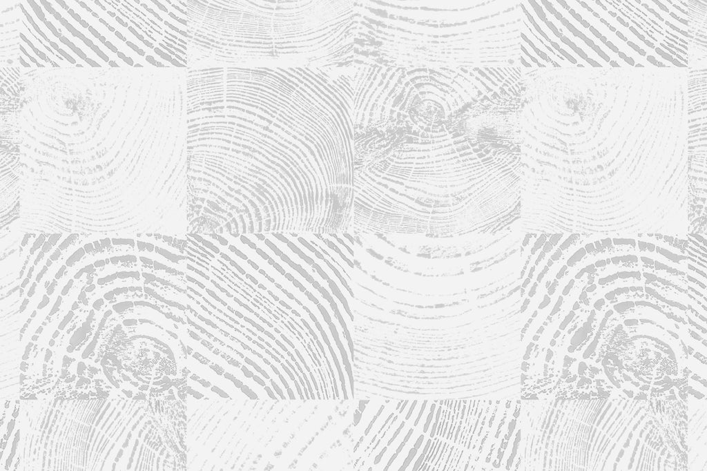 Flat pattern view of The Endgrain Lodge wallpaper in ash grey, showing the timber end grain blocks