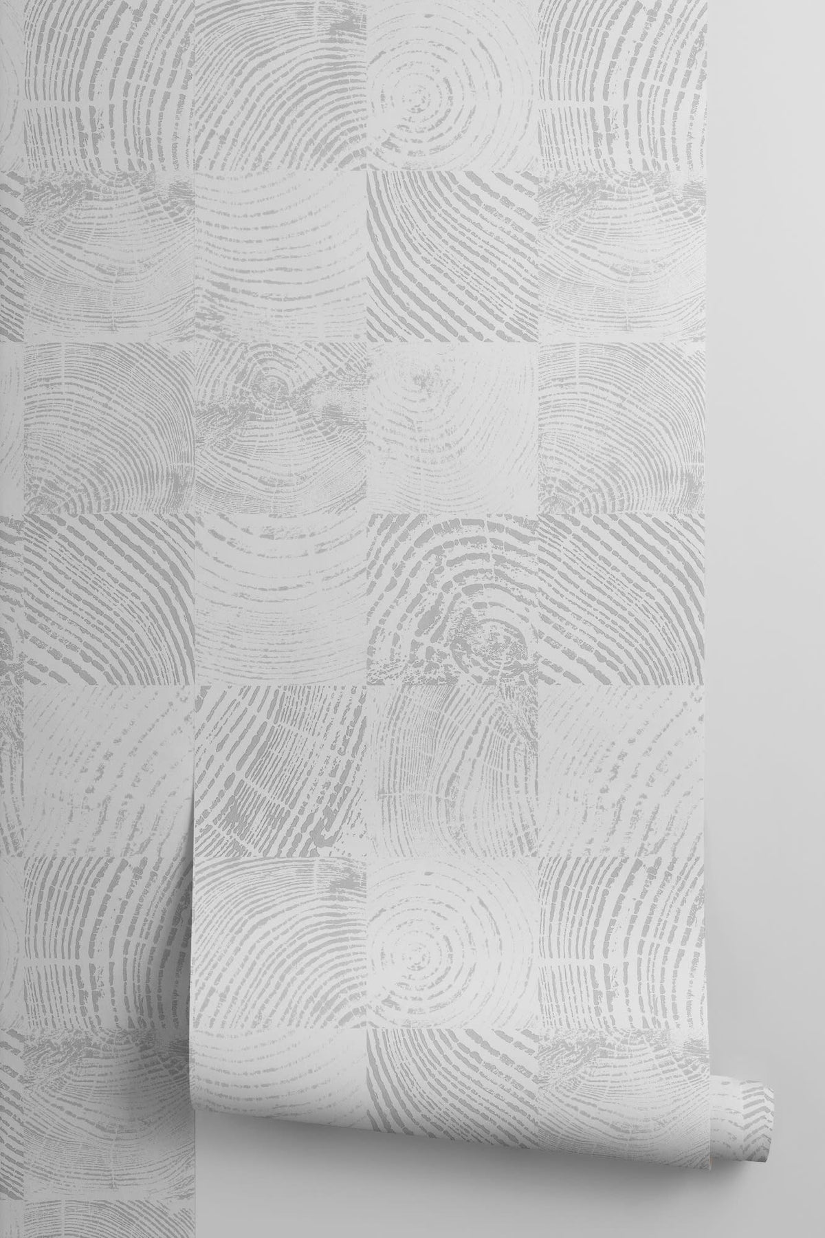 Roll of The Endgrain Lodge wallpaper in ash grey, another angle