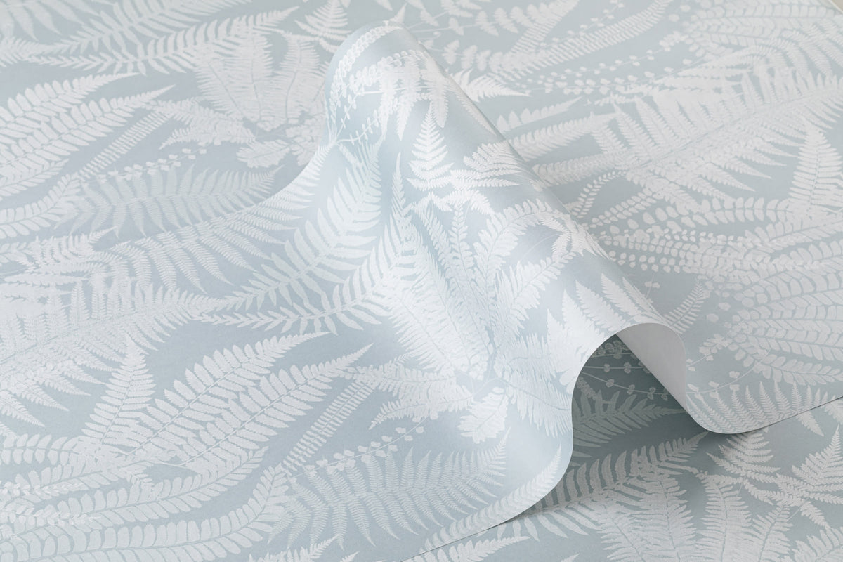 Roll of The Fernery Study wallpaper in duck egg blue