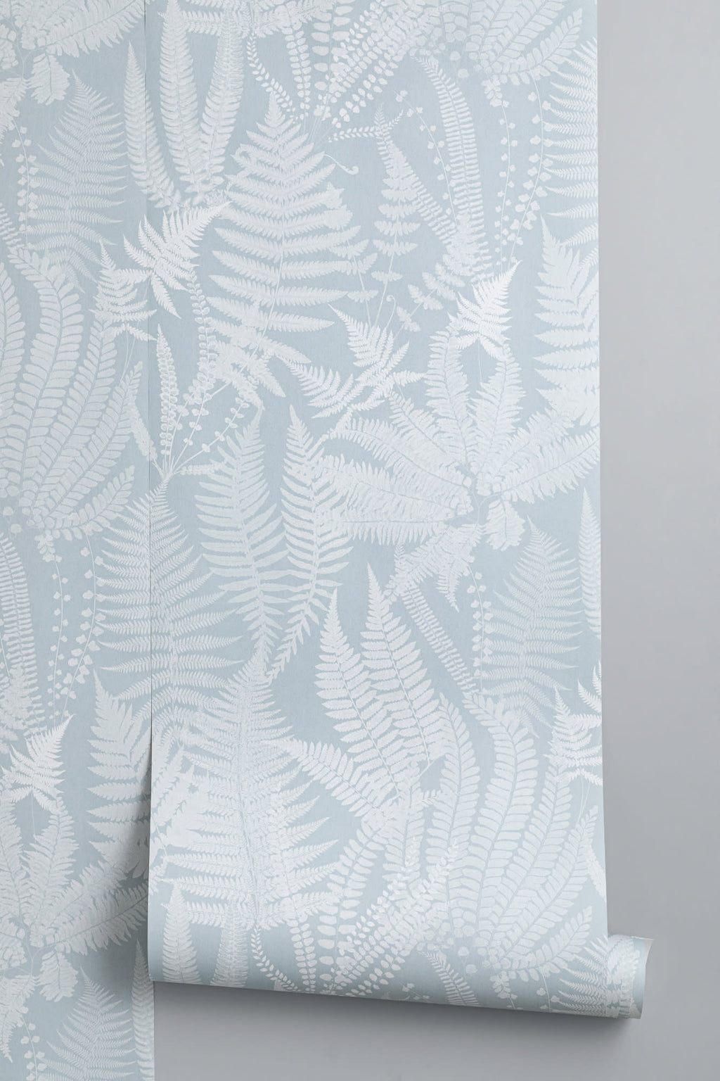 Roll of The Fernery Study wallpaper in duck egg blue, another angle