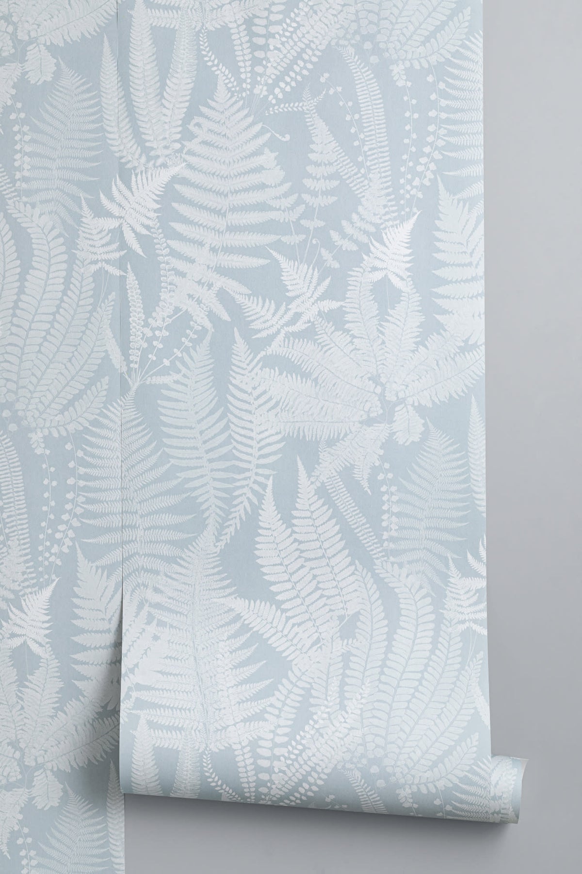 Roll of The Fernery Study wallpaper in duck egg blue, another angle