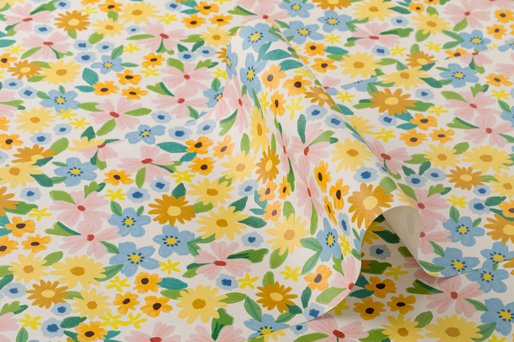 Roll of The Flower Market wallpaper in sunshine yellow