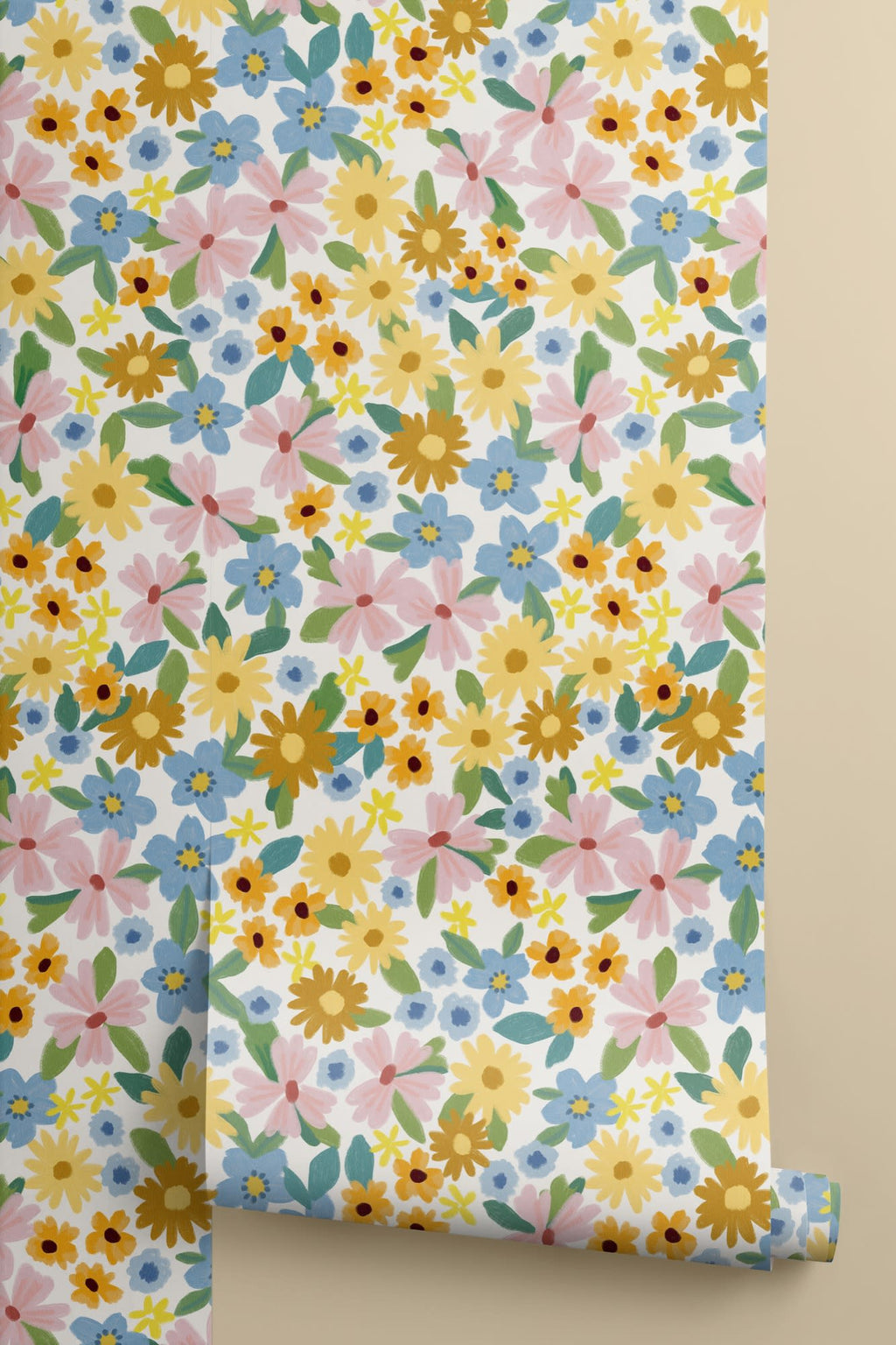 Roll of The Flower Market wallpaper in sunshine yellow, another angle