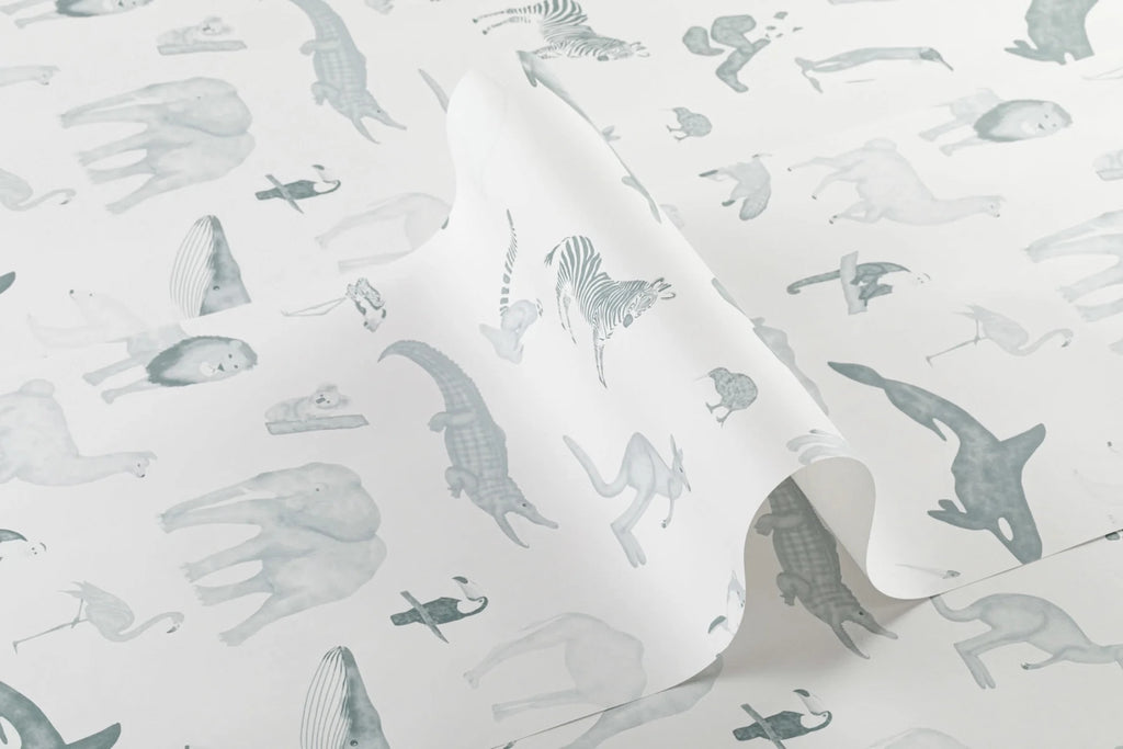 Roll of The Gentle Menagerie wallpaper in misty blue