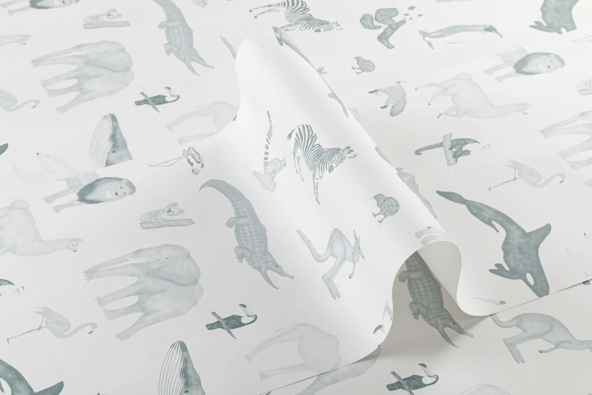 Roll of The Gentle Menagerie wallpaper in misty blue