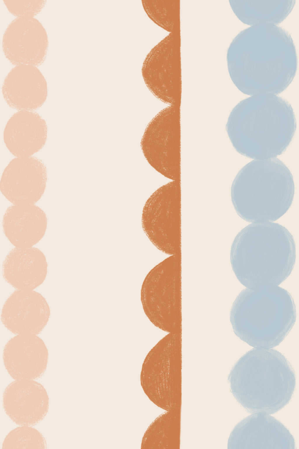 Close-up of The Haberdashery Braid mural in apricot and pink showing the beaded and scalloped stripes in detail