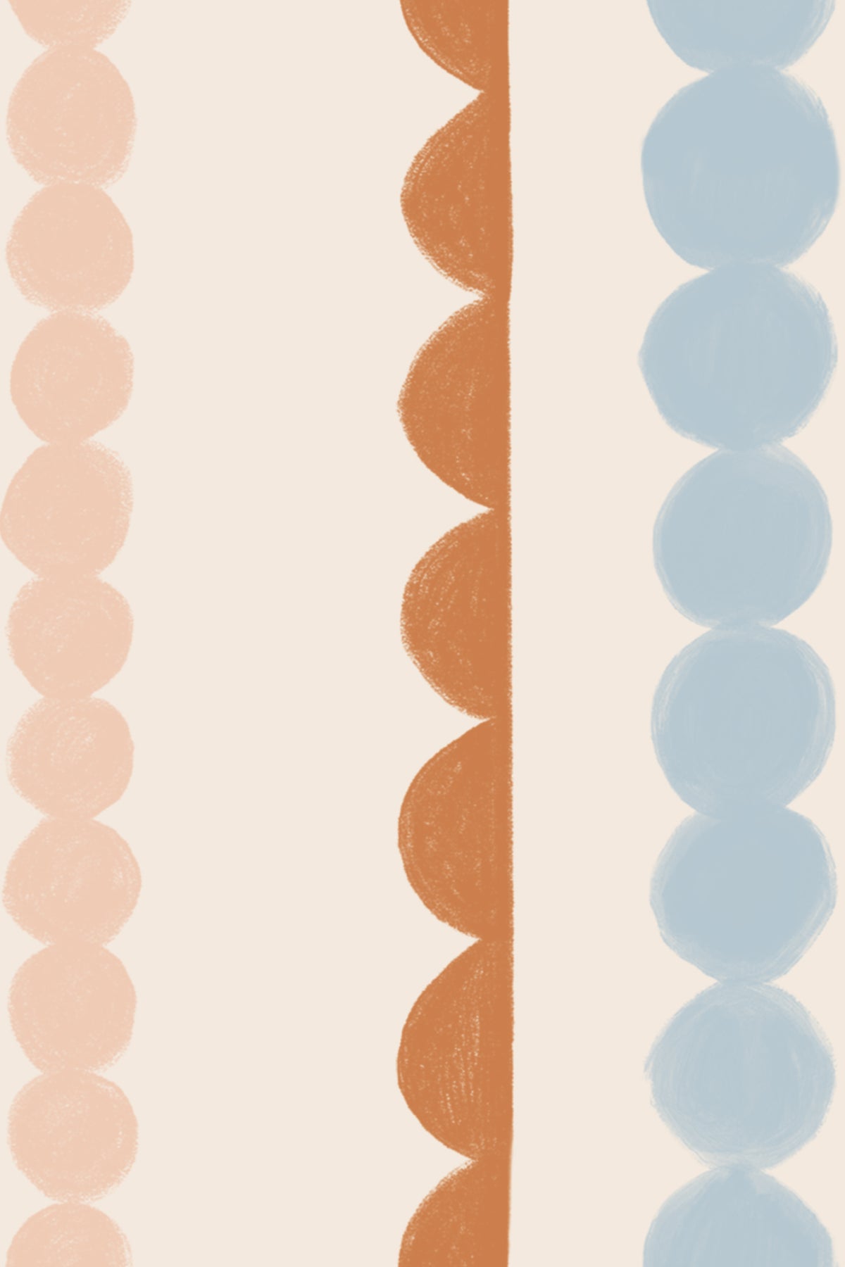 Close-up of The Haberdashery Braid mural in apricot and pink showing the beaded and scalloped stripes in detail