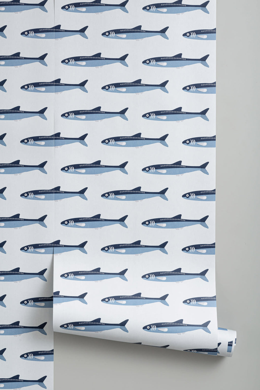 Roll of The Harbour Catch wallpaper in ocean blue, another angle