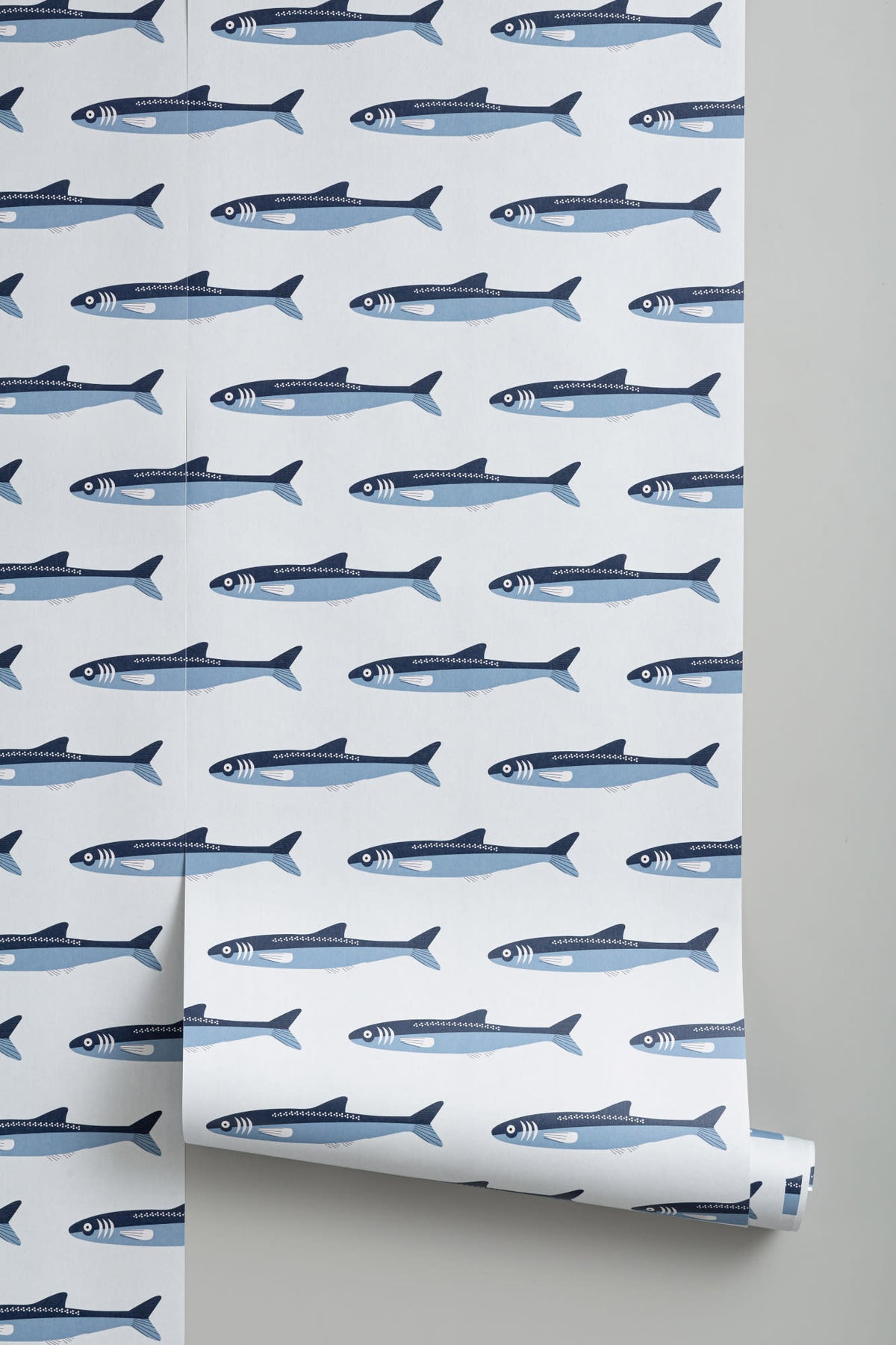 Roll of The Harbour Catch wallpaper in ocean blue, another angle