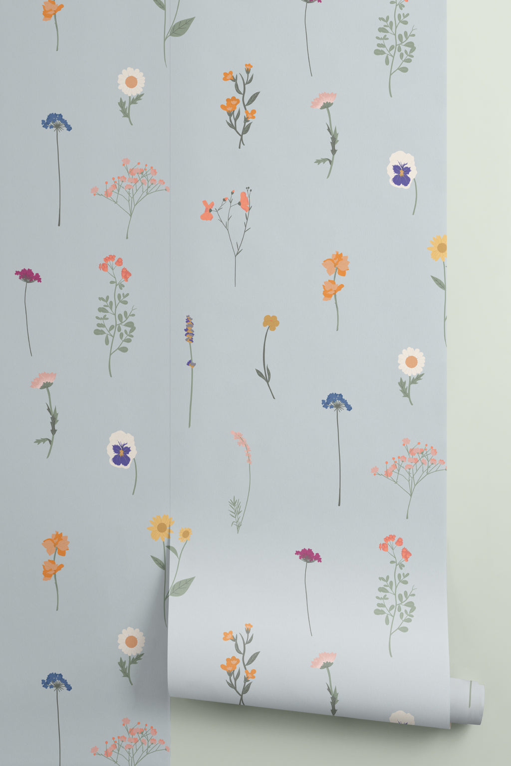 Roll of The Herbarium Press wallpaper in mist blue