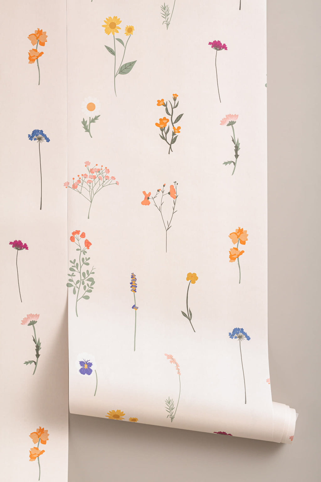 Roll of The Herbarium Press wallpaper in soft blush, another angle