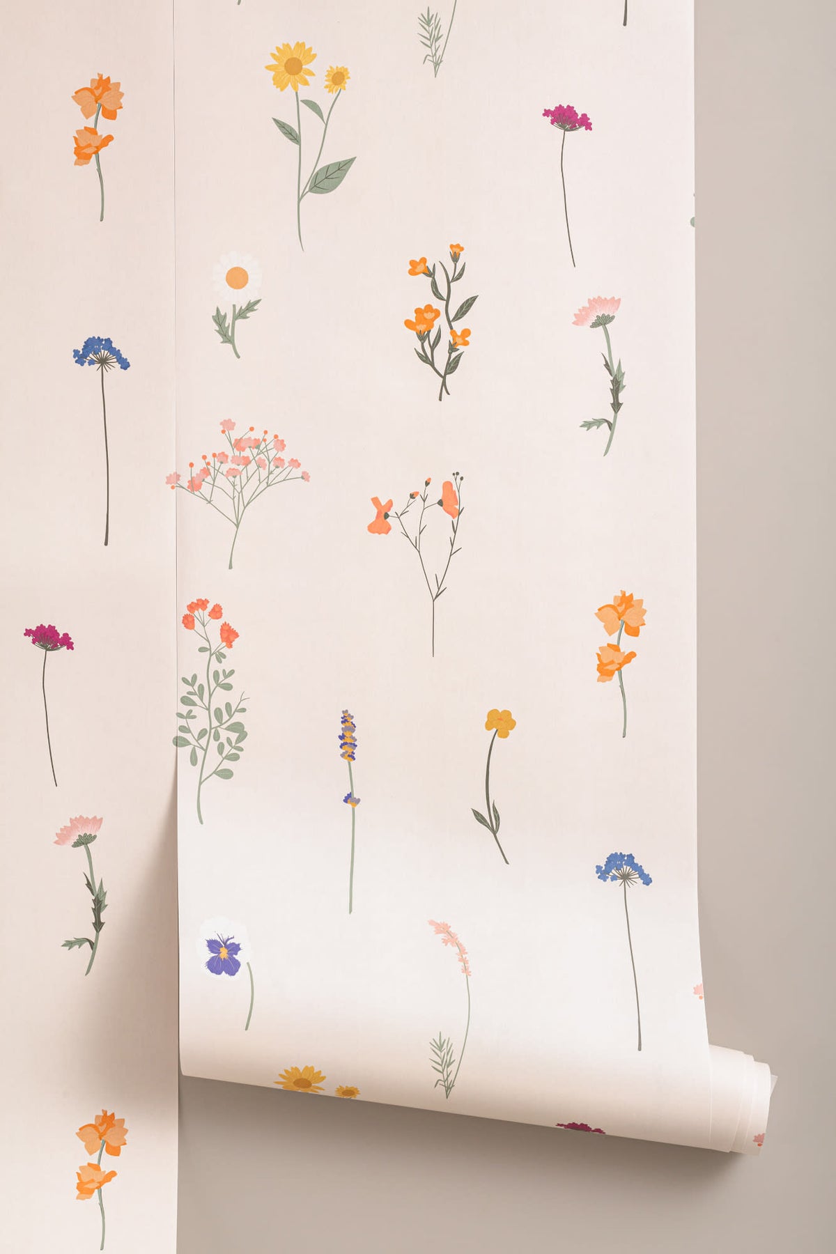 Roll of The Herbarium Press wallpaper in soft blush, another angle