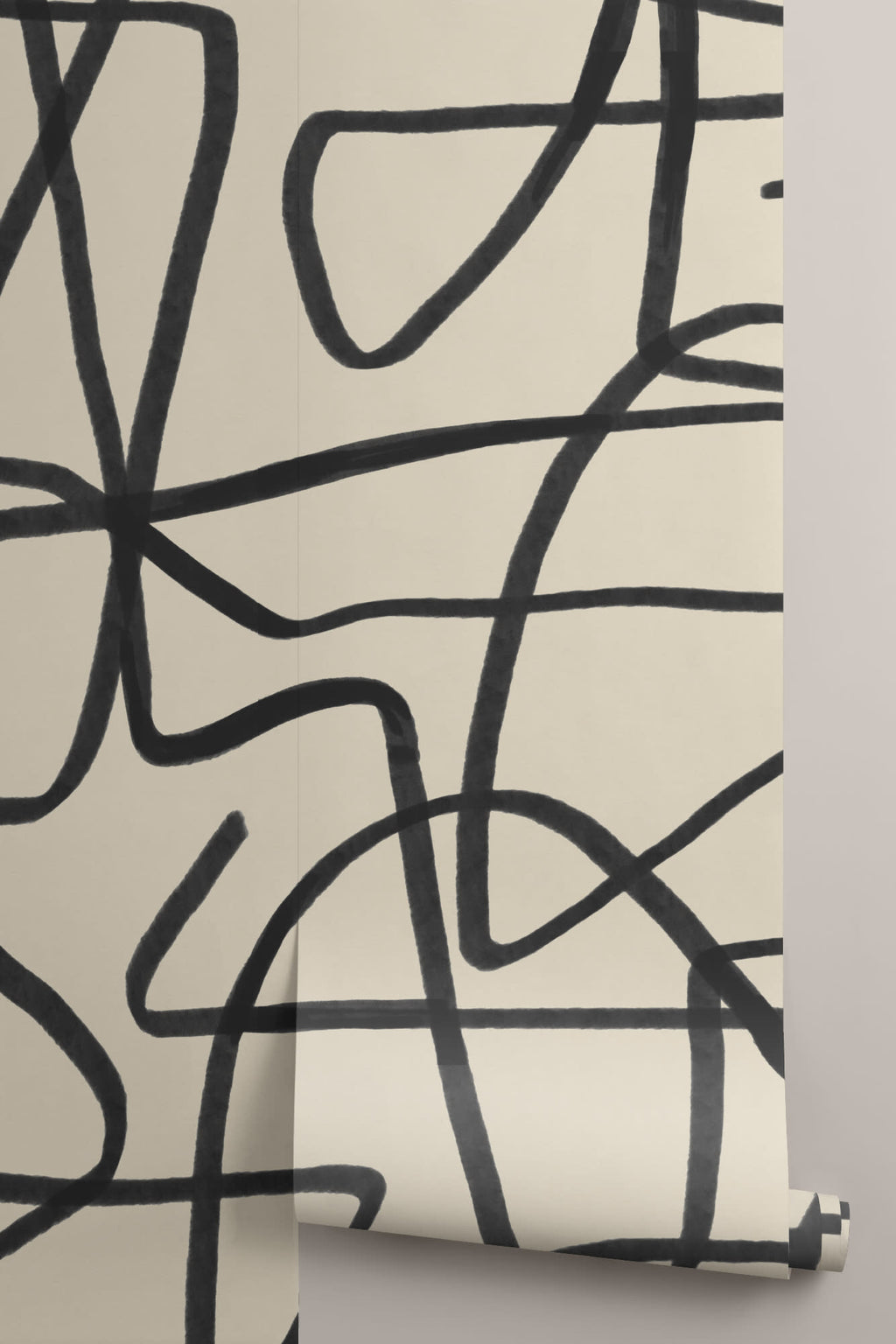 Rolled panel of The Ink Gesture mural in black and parchment