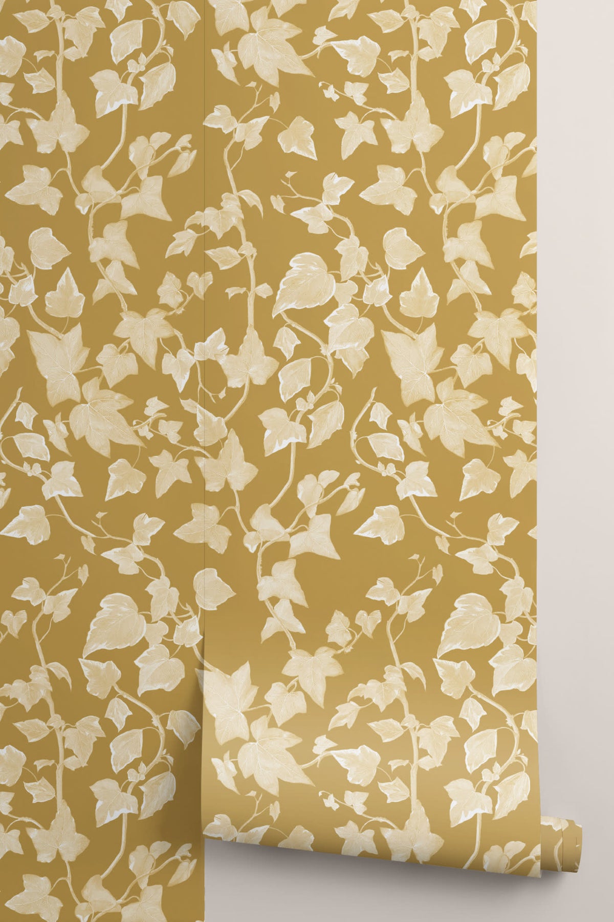 Roll of The Ivy Rectory wallpaper in mustard gold