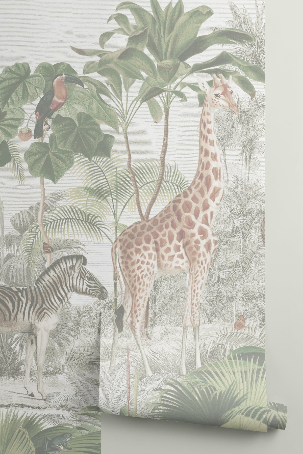 Rolled panel of The Jungle Caravan mural in jungle green