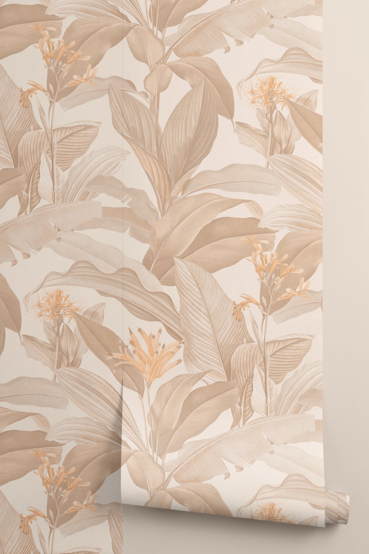 Roll of The Leafy Veranda wallpaper in sand and toffee