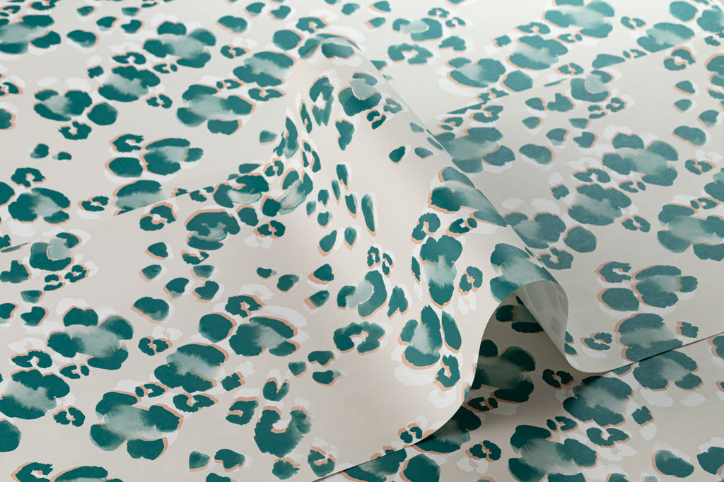 Roll of The Leopard Lounge wallpaper in teal