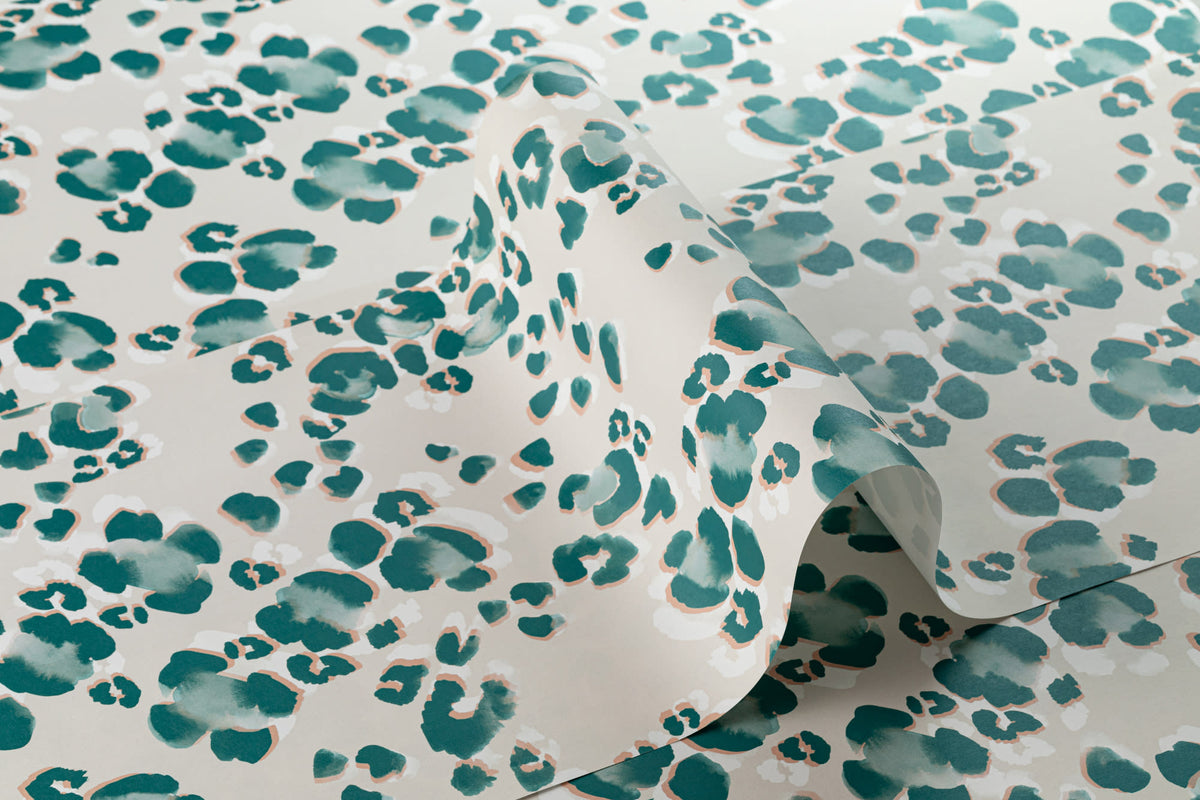 Roll of The Leopard Lounge wallpaper in teal