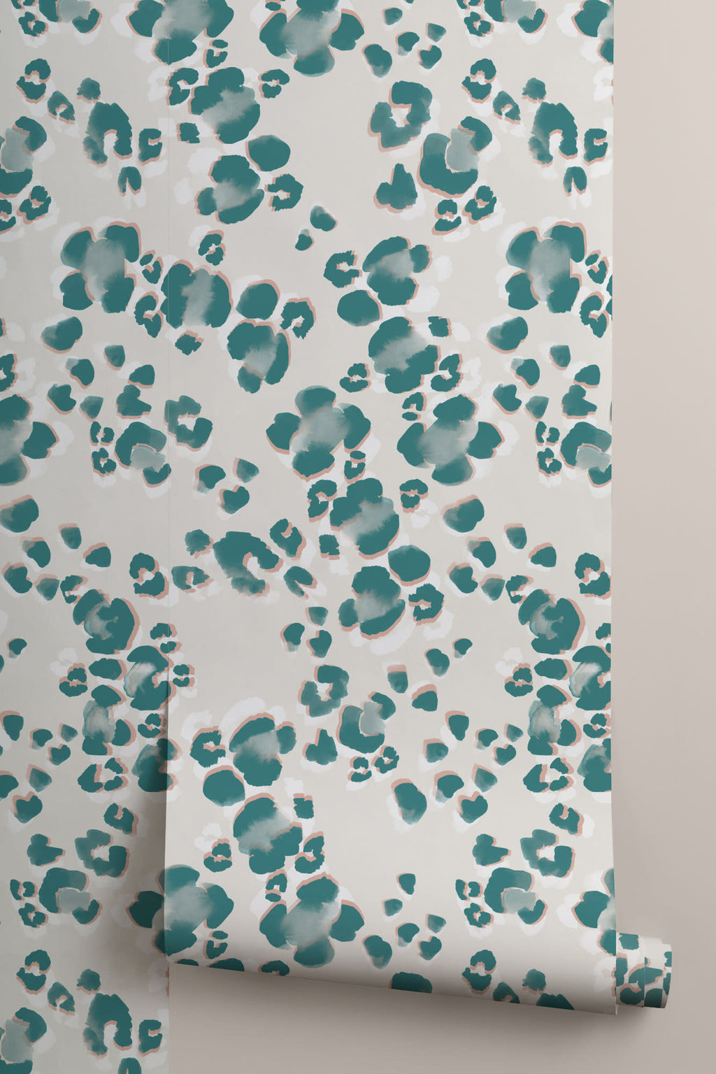 Roll of The Leopard Lounge wallpaper in teal, another angle