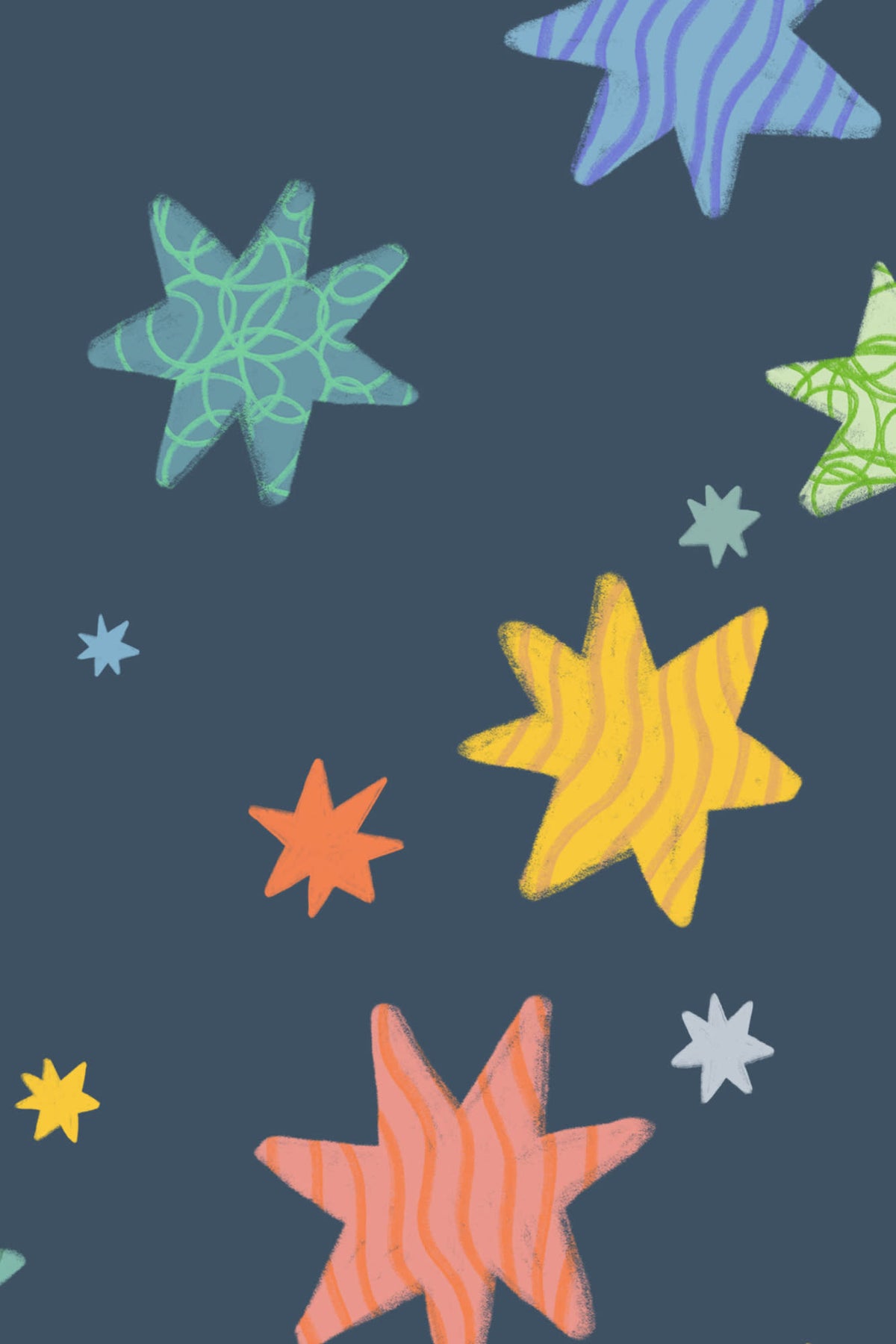 Close-up of The Little Constellation wallpaper in ink navy and gold showing the hand-drawn stars in detail