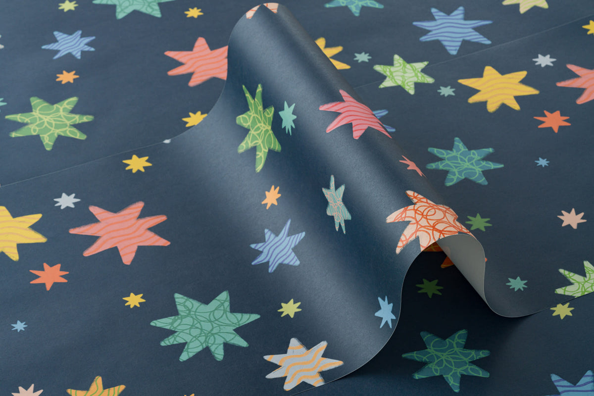 Roll of The Little Constellation wallpaper in ink navy and gold
