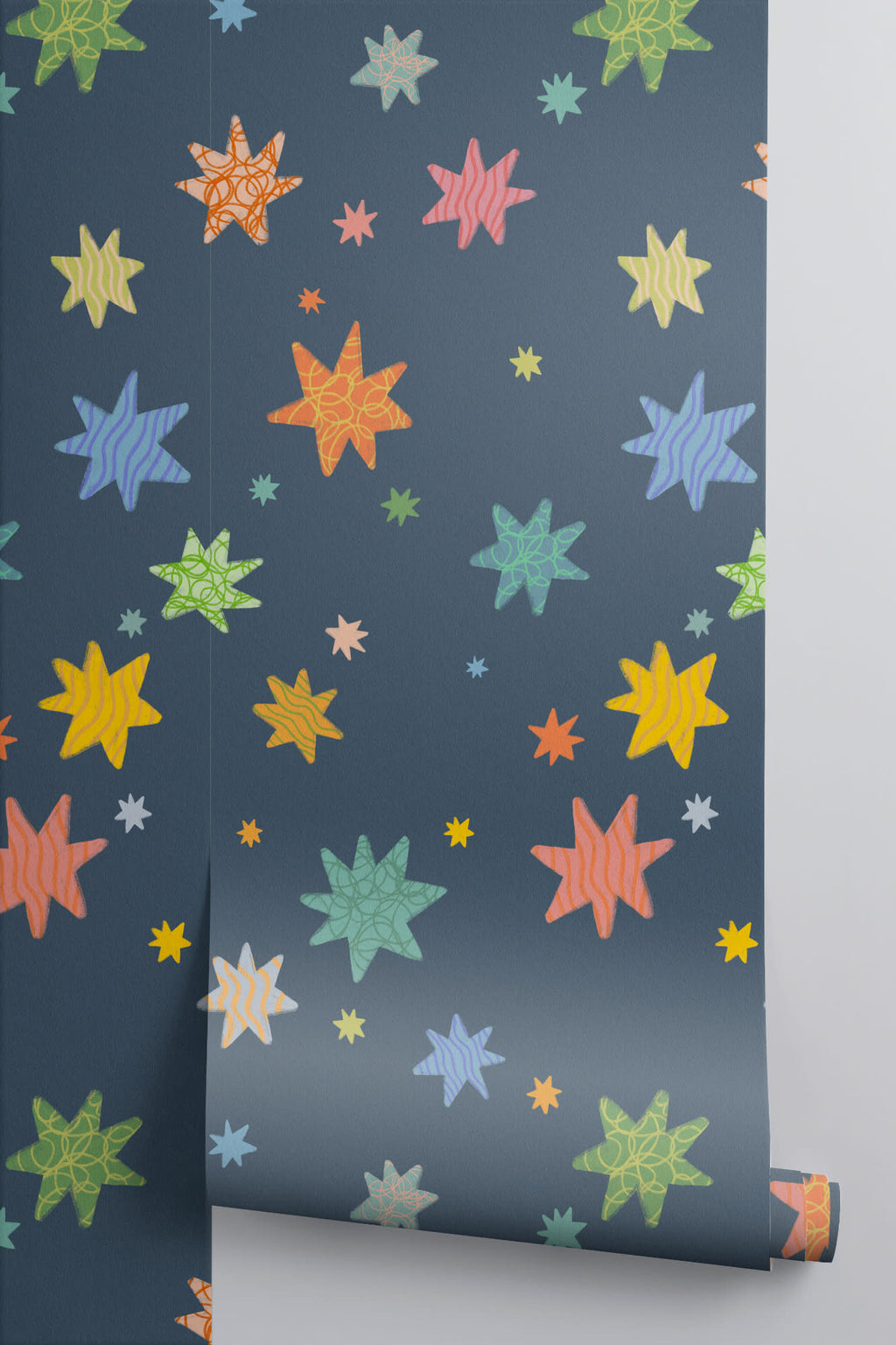 Roll of The Little Constellation wallpaper in ink navy and gold, another angle