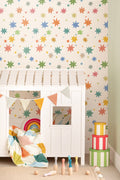 The Little Constellation wallpaper in soft white in a child's bedroom