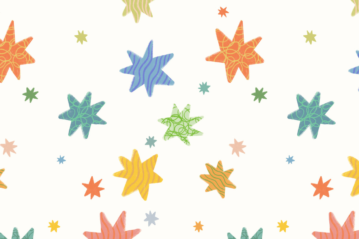 Flat pattern view of The Little Constellation wallpaper in soft white, showing the hand-drawn stars