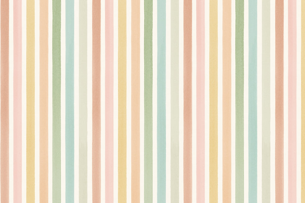 Full artwork view of The Macaron Stripe mural in peach and mint, showing soft watercolour stripes