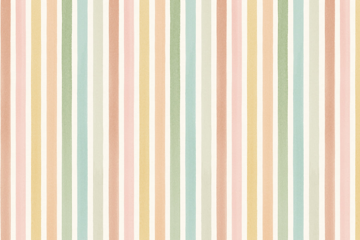 Full artwork view of The Macaron Stripe mural in peach and mint, showing soft watercolour stripes