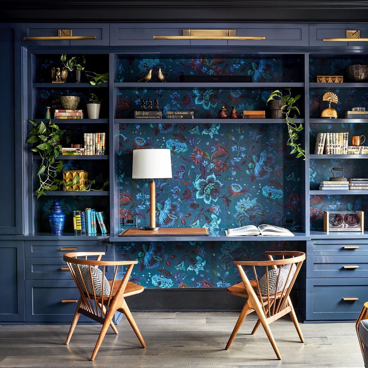 The Majorelle Court | Petrol Blue Luxe — hung-wall roomshot