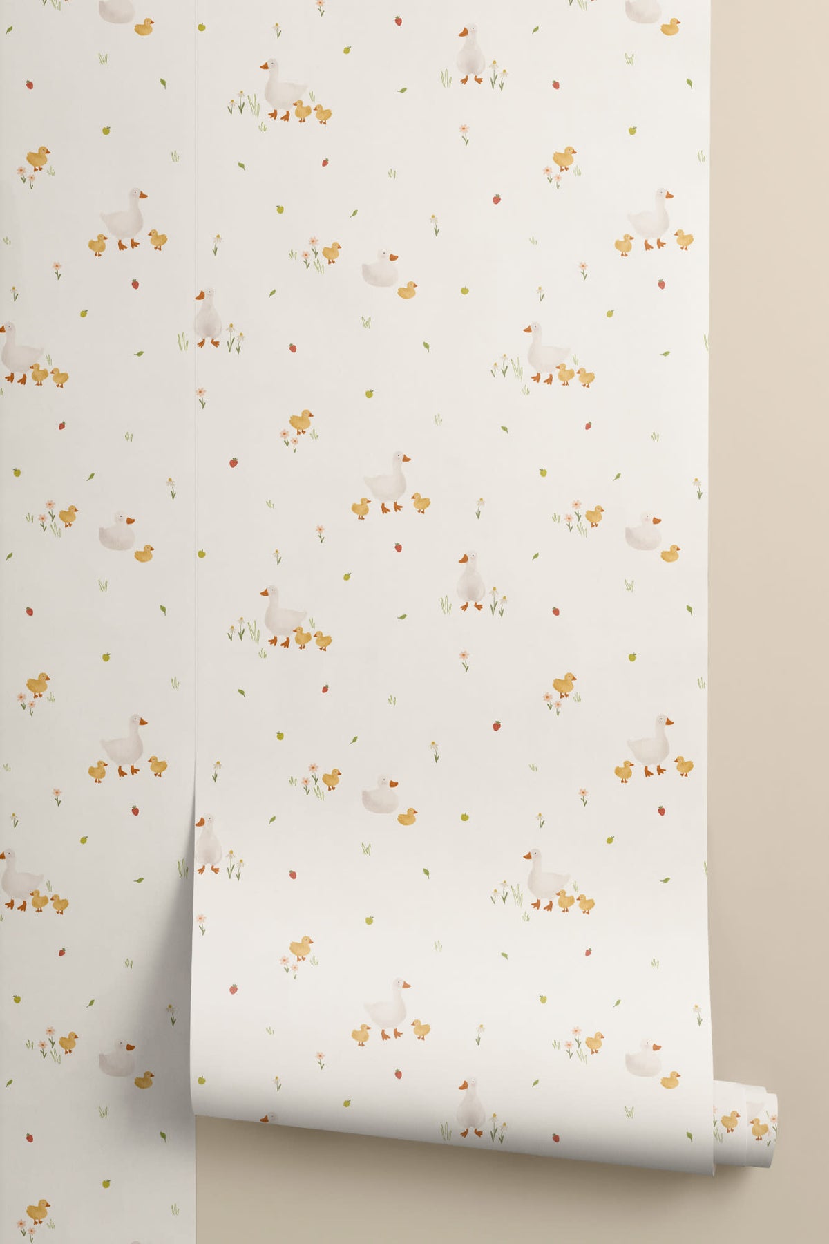 Roll of The Mallard Meadow wallpaper in buttermilk and beige, another angle