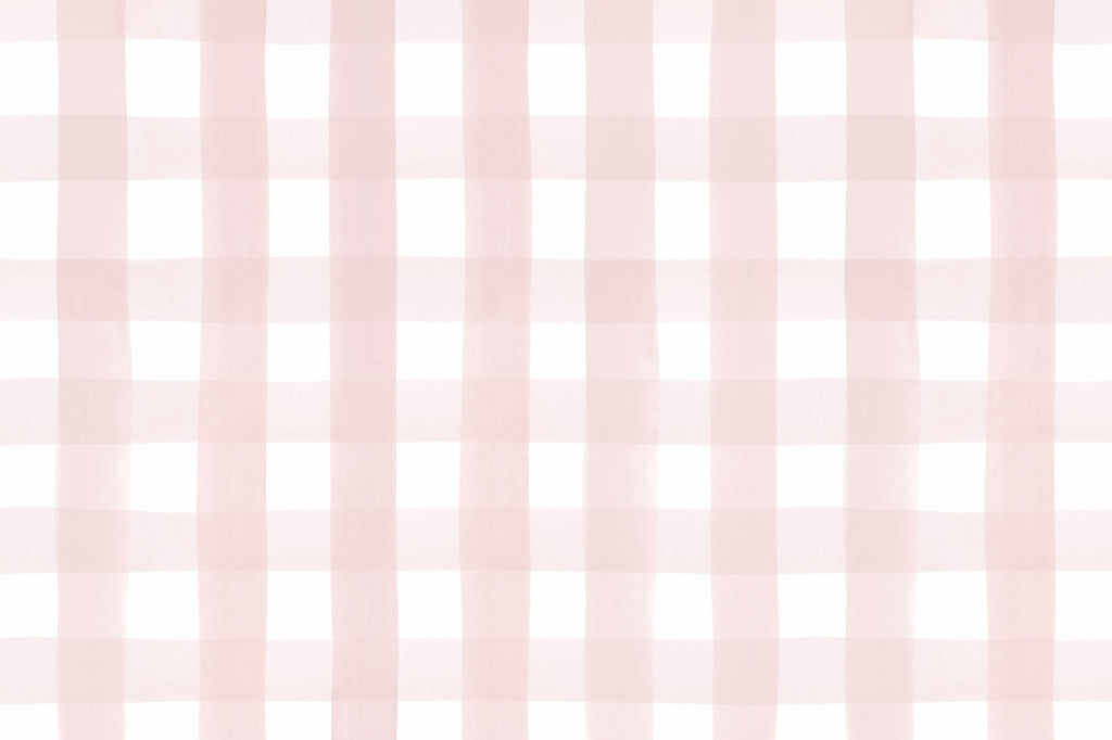 Flat pattern view of The Meadow Gingham wallpaper in ballet pink, showing the painted gingham check