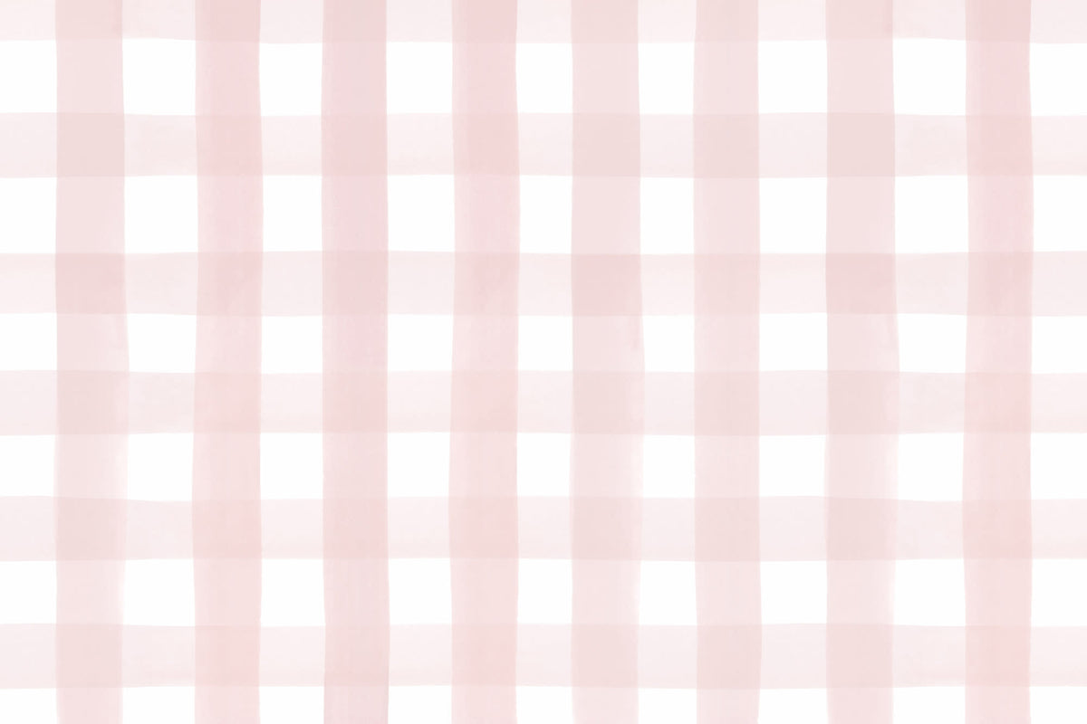 Flat pattern view of The Meadow Gingham wallpaper in ballet pink, showing the painted gingham check