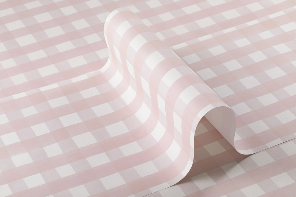 Roll of The Meadow Gingham wallpaper in ballet pink