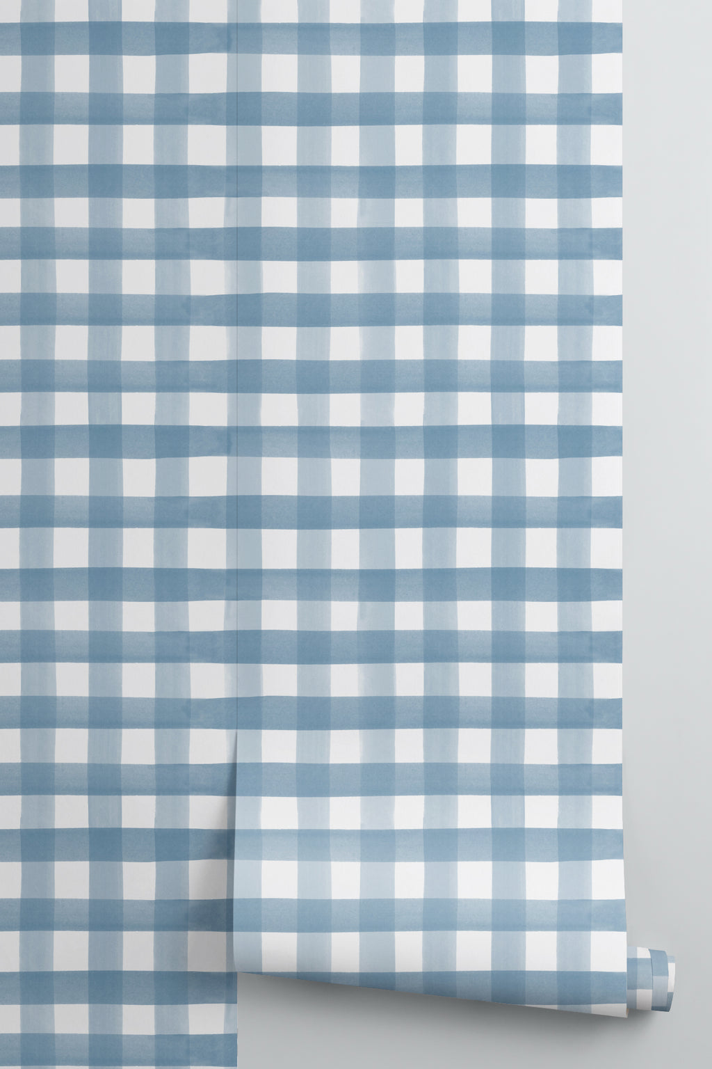 Roll of The Meadow Gingham wallpaper in navy and chambray