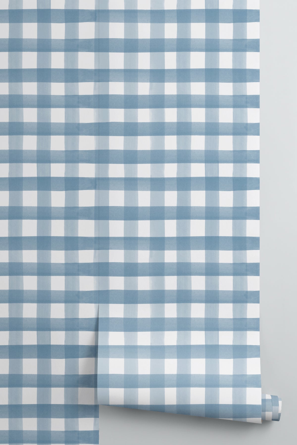 Roll of The Meadow Gingham wallpaper in navy and chambray