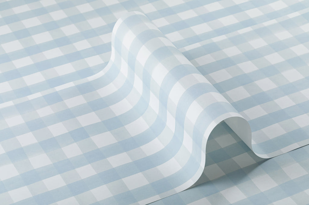 Roll of The Meadow Gingham wallpaper in powder blue