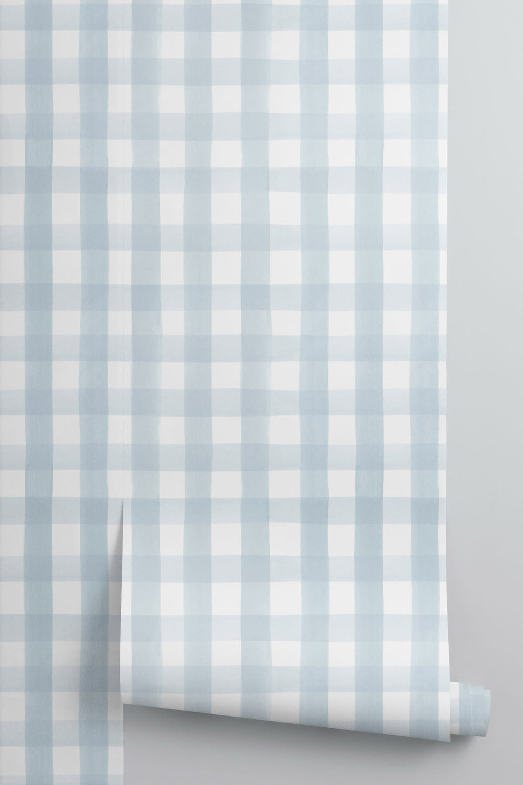 Roll of The Meadow Gingham wallpaper in powder blue, another angle