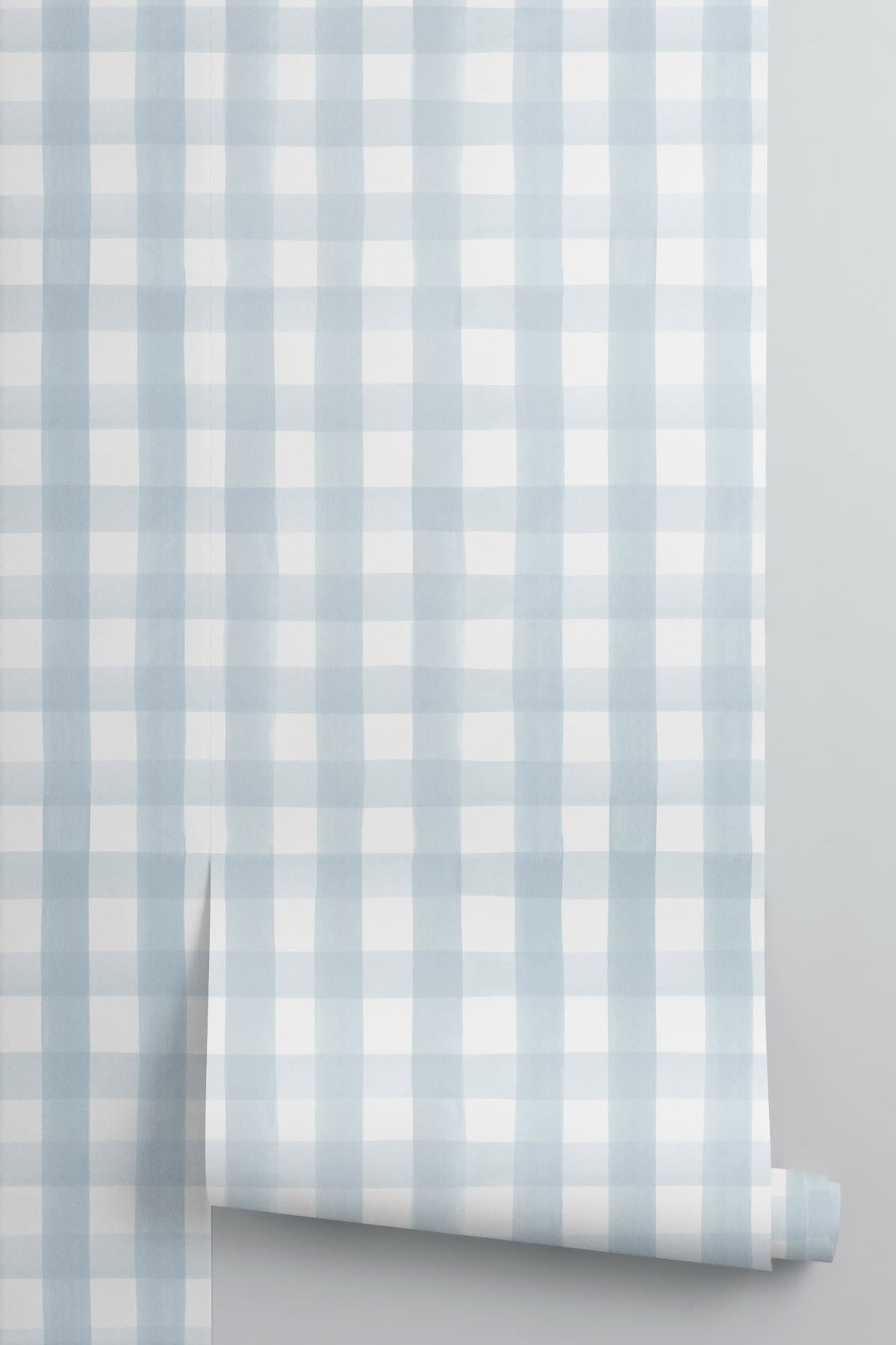 Roll of The Meadow Gingham wallpaper in powder blue, another angle