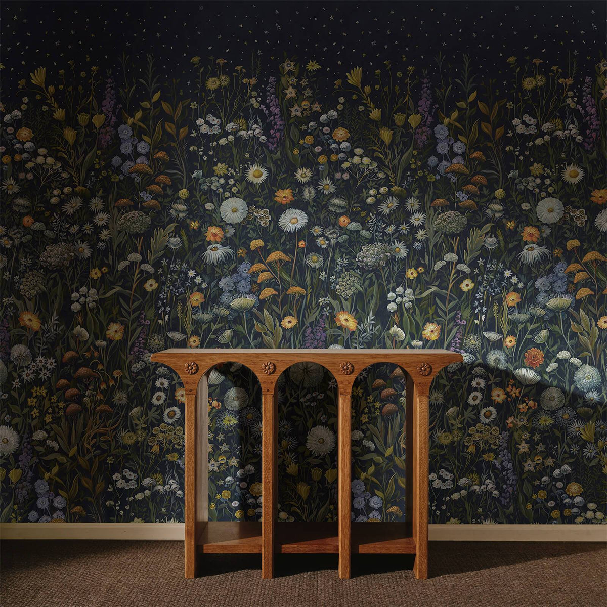 The Meadow Script | Galaxias Blue Luxe — hung-wall roomshot