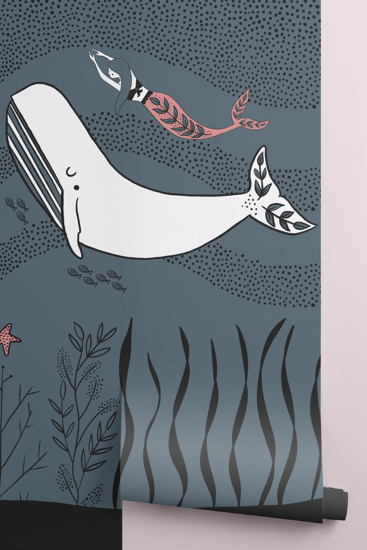 Rolled panel of The Mermaid Grotto mural in deep ocean