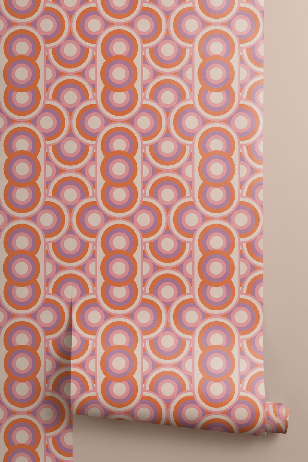 Roll of The Mod Portico wallpaper in tangerine and pink, another angle