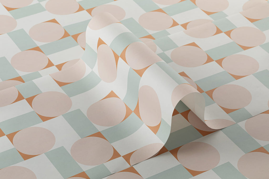 Roll of The Modernist Mosaic wallpaper in blush and sage