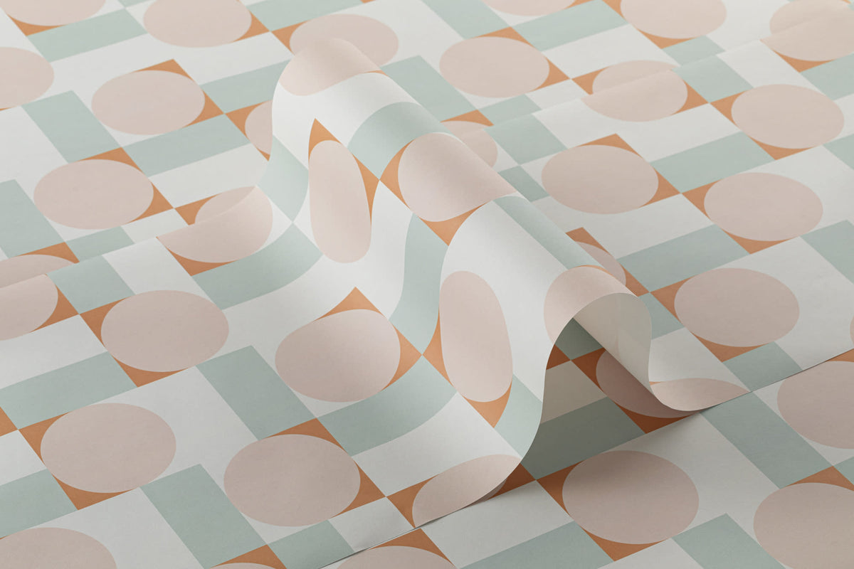 Roll of The Modernist Mosaic wallpaper in blush and sage