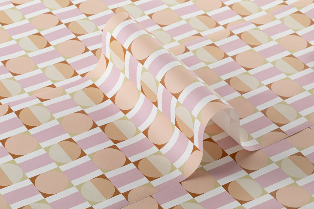 Roll of The Modernist Mosaic wallpaper in peach and rose